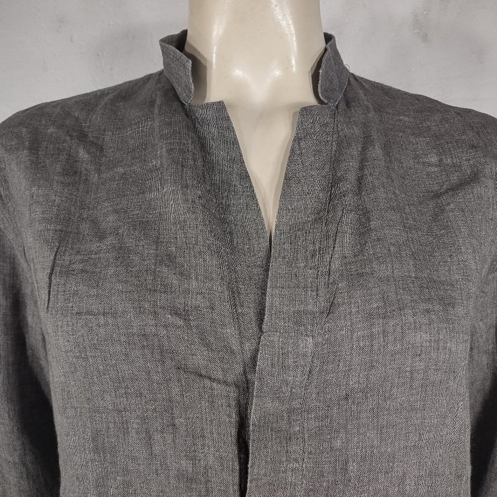 Murano Baird McNutt gray 100% Linen long sleeve button front shirt ladies Medium - Picture 2 of 8